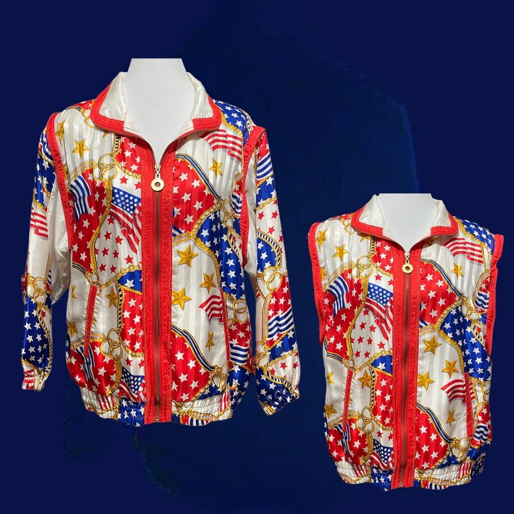 Mureli Vintage Patriotic Silk Jacket – Removeable Sleeves!